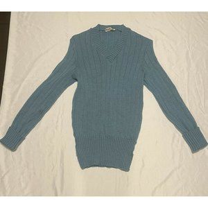 Vintage Knit Sweater Mini Dress 100% Worsted Wool Blue Octonek 40s Womens S